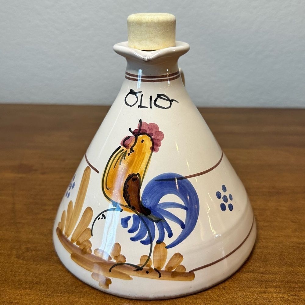 Vintage Giovanni Saldarelli Italy Ceramic Rooster Hand Painted Oil Carafe